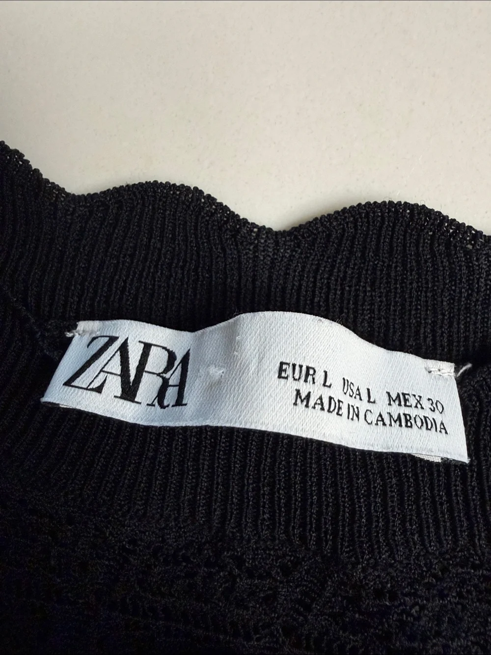 Zara Black  Lace Knit Long-Sleeve Top - Ladies